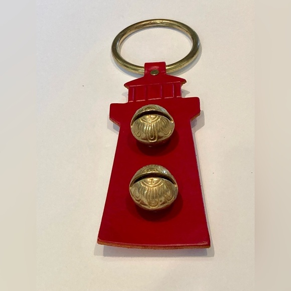 Other - Red Leather Lighthouse Keychain with Brass Bells Door Chime Cottage Core Decor